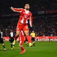 Munich's Luis Diaz celebrates scoring during the Bundesliga soccer match between Bayern Munich and VfL Wolfsburg in Munich, Germany, Sunday Jan. 11, 2026. (Tom Weller/dpa via AP)
